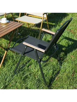 1 Outdoor Folding Kemet Chair, Portable Folding Wood Grain Beach Kemet Chair For Picnic, Camping, Fishing, Self Driving Tour