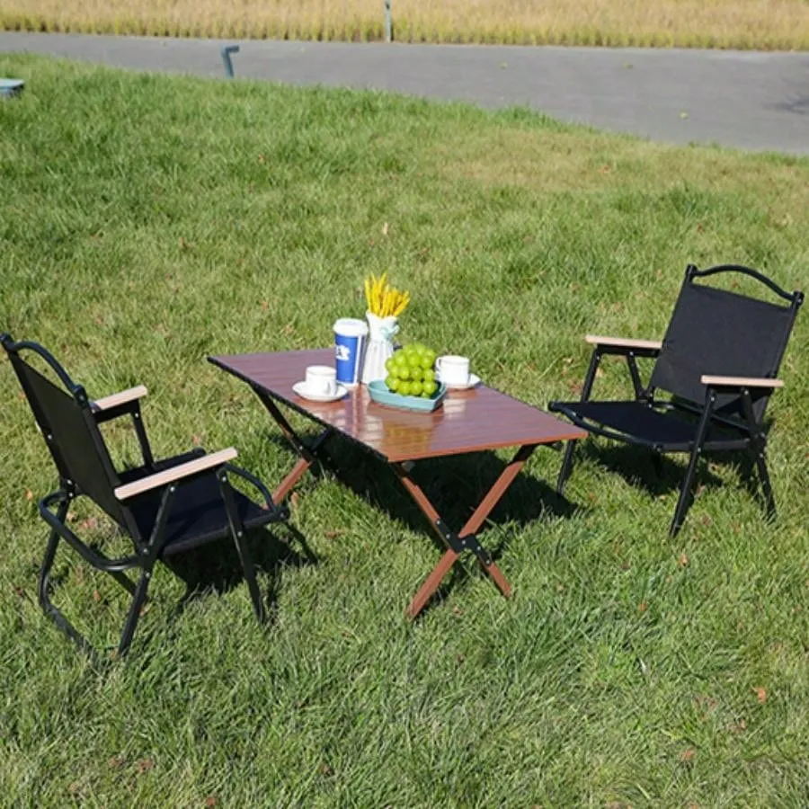 1 Outdoor Folding Kemet Chair, Portable Folding Wood Grain Beach Kemet Chair For Picnic, Camping, Fishing, Self Driving Tour
