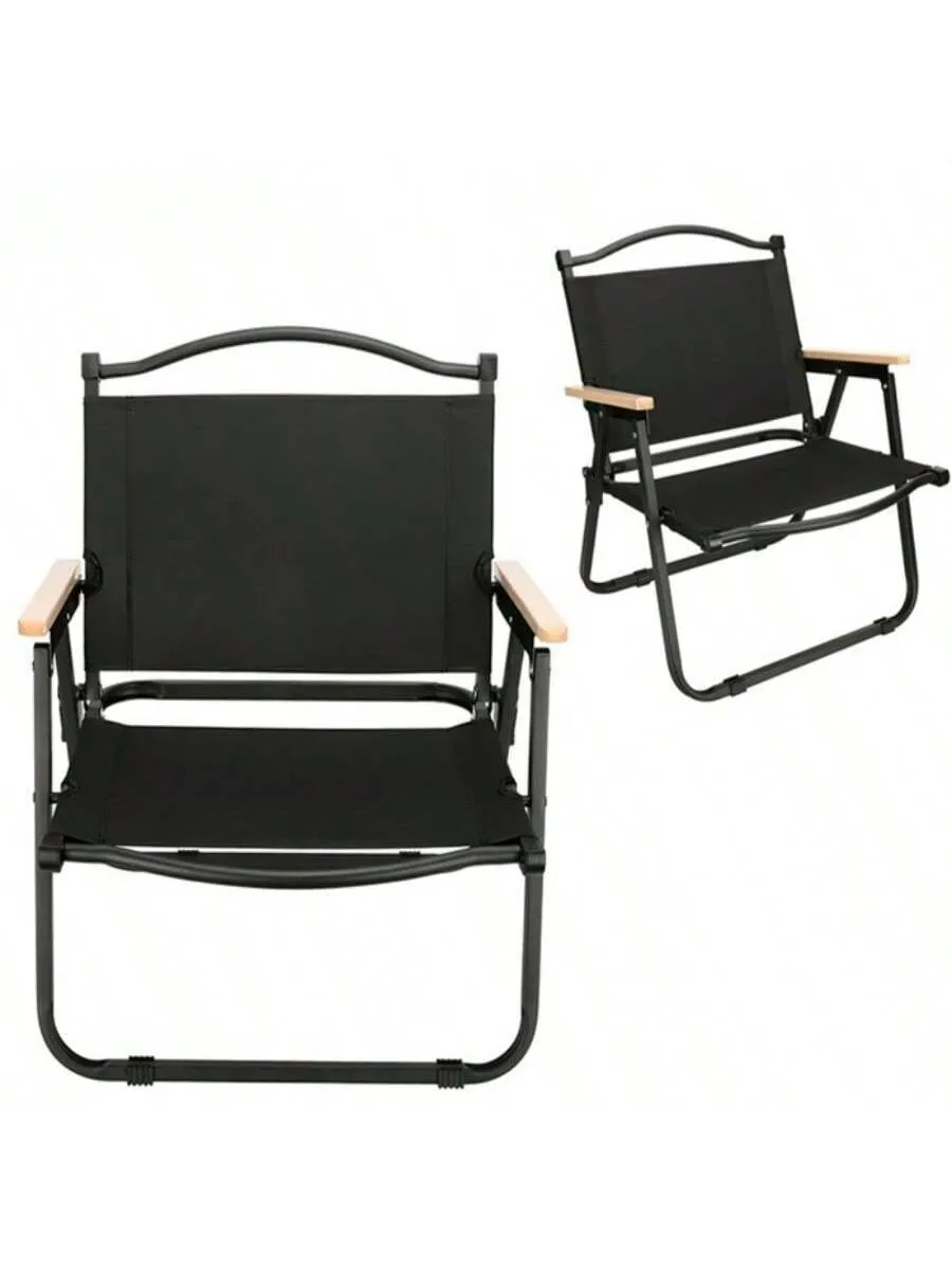 1 Outdoor Folding Kemet Chair, Portable Folding Wood Grain Beach Kemet Chair For Picnic, Camping, Fishing, Self Driving Tour