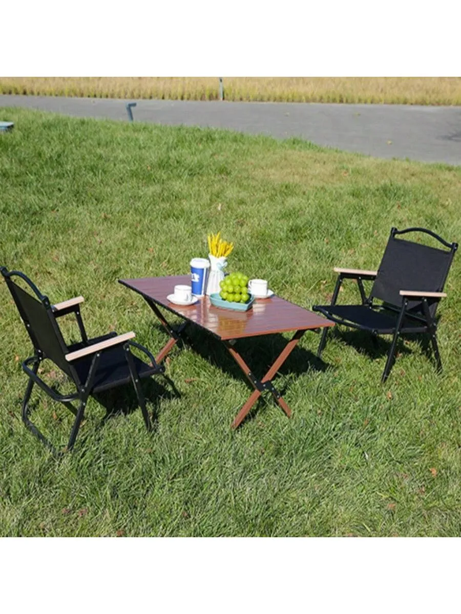 1 Outdoor Folding Kemet Chair, Portable Folding Wood Grain Beach Kemet Chair For Picnic, Camping, Fishing, Self Driving Tour