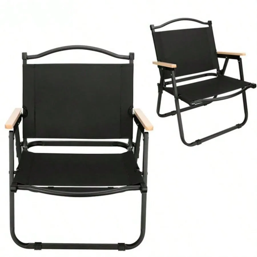 1 Outdoor Folding Kemet Chair, Portable Folding Wood Grain Beach Kemet Chair For Picnic, Camping, Fishing, Self Driving Tour