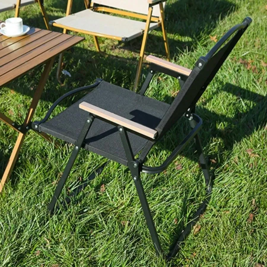 1 Outdoor Folding Kemet Chair, Portable Folding Wood Grain Beach Kemet Chair For Picnic, Camping, Fishing, Self Driving Tour