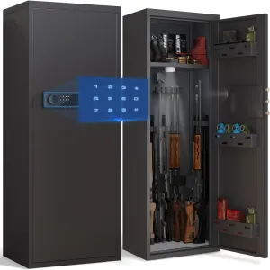 10-14 Rifle Gun Safe for Shotguns, Large Unassembled Gun Safe for Home Rifle and Pistols with Dual Alarm and Mute Mode, Long Gun Cabinet for Rifles with Touchscreen Pad, Removable Shelves
