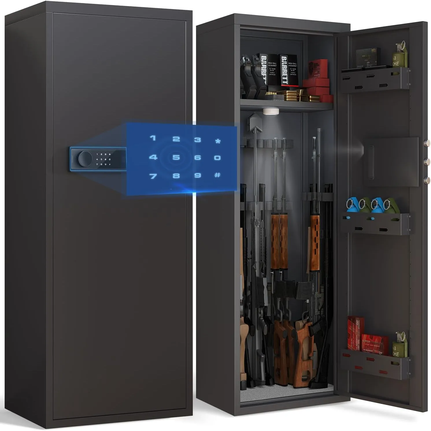 10-14 Rifle Gun Safe for Shotguns, Large Unassembled Gun Safe for Home Rifle and Pistols with Dual Alarm and Mute Mode, Long Gun Cabinet for Rifles with Touchscreen Pad, Removable Shelves