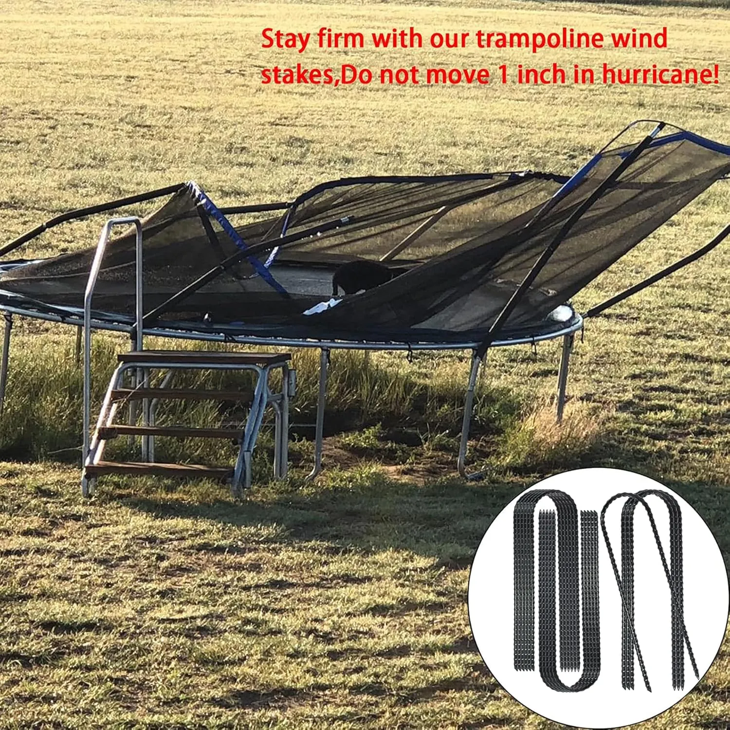 10-Inch Trampoline Wind Stakes U Shaped Rebar Ground Stakes Ground Anchors for Trampoline Security, Swing Set, Camping, Fences, Hoses and More (10, Black)