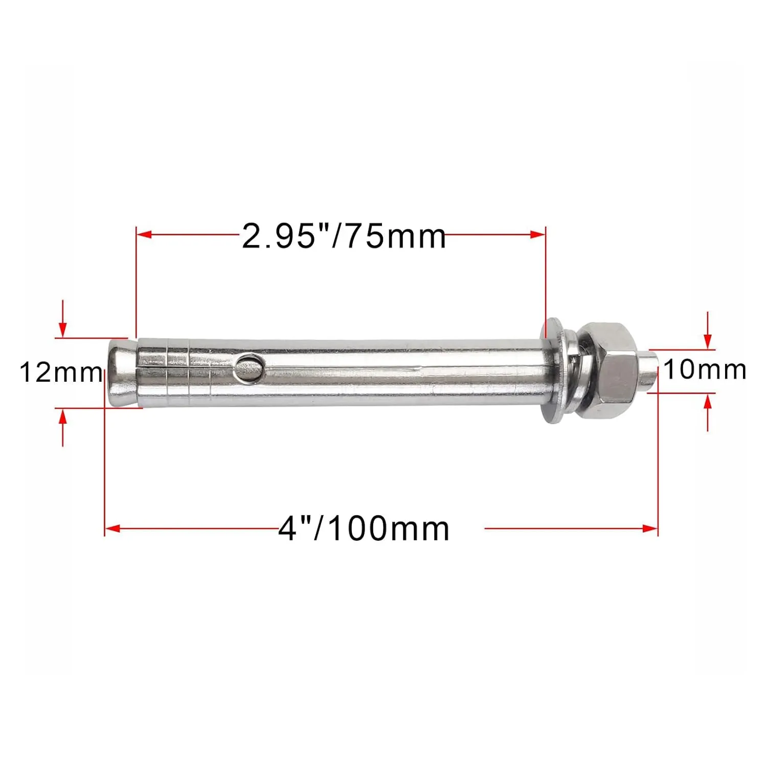 10 Pack M10x100mm Expansion Bolts Anchor Bolt 304 Stainless Steel External Hex Expansion Screw Bolt Sleeve Anchor Fastener Wall Concrete