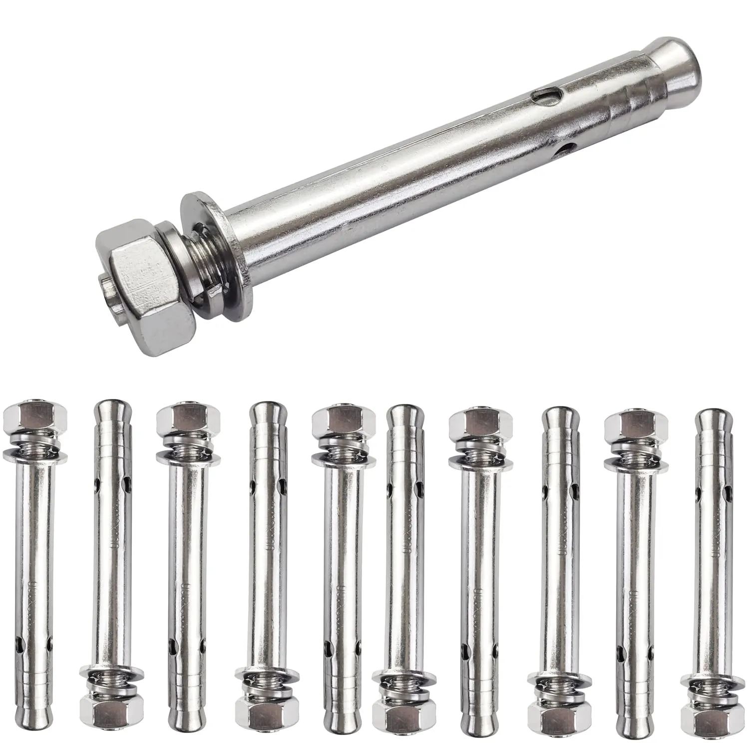 10 Pack M10x100mm Expansion Bolts Anchor Bolt 304 Stainless Steel External Hex Expansion Screw Bolt Sleeve Anchor Fastener Wall Concrete