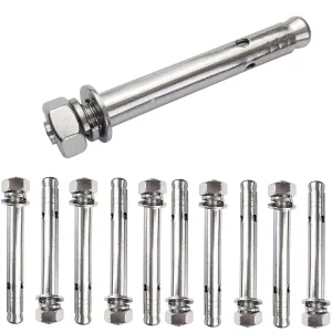 10 Pack M10x100mm Expansion Bolts Anchor Bolt 304 Stainless Steel External Hex Expansion Screw Bolt Sleeve Anchor Fastener Wall Concrete