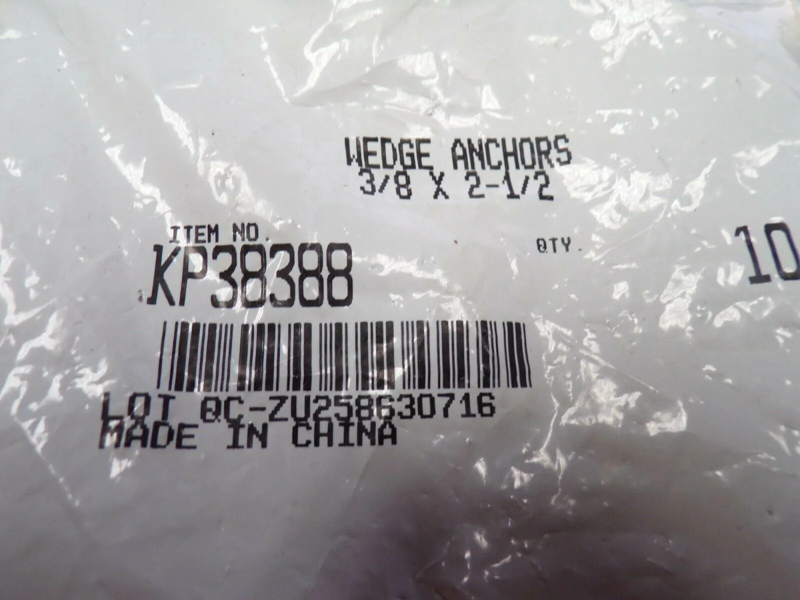 (10) WEDGE BOLT HEAVY DUTY CONCRETE ANCHORS 3/8 X 2-1/2 (184013785973-NBT60)