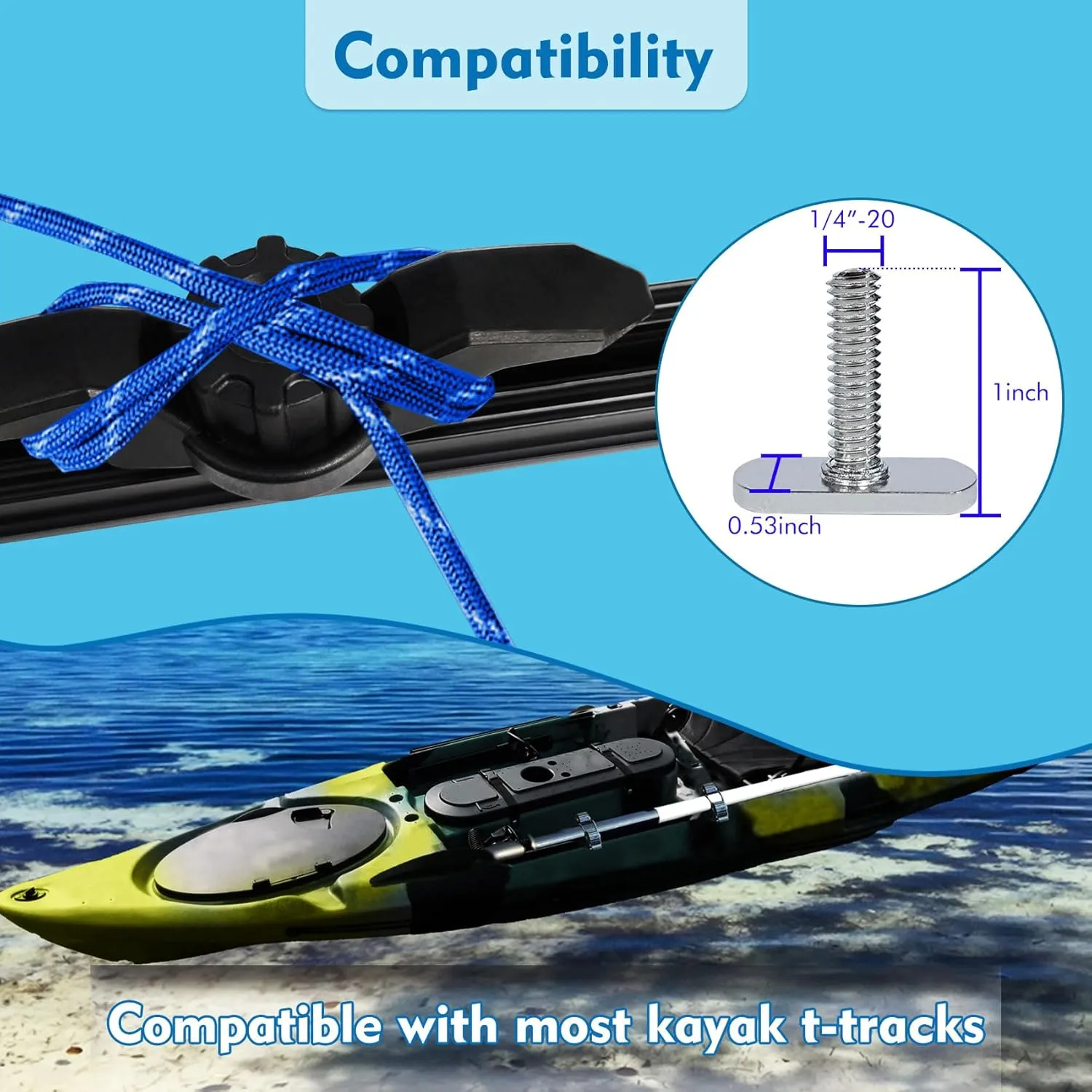 1007 Kayak Anchor Cleat Compatible with Kayak Track Light/Medium Duty Polymer Kayak Mount Track Kayak Low Profile Track Mount