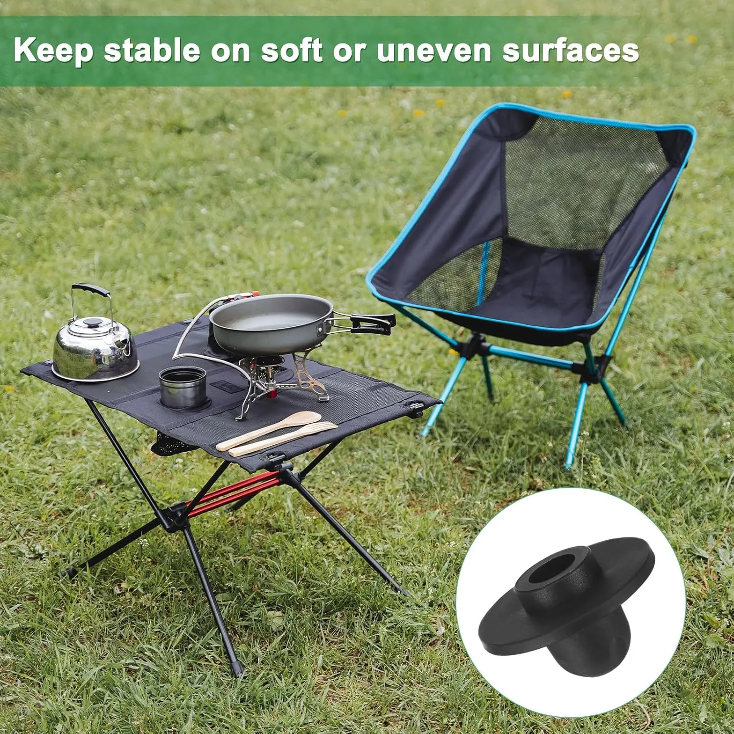 12-Pack Camping Chair Foot, 0.51"/ 13mm Tubing Dia Detachable Camping Chair Leg Covers Anti-Slip Stool Feet Replacement for Hiking/Fishing/Camping, Black