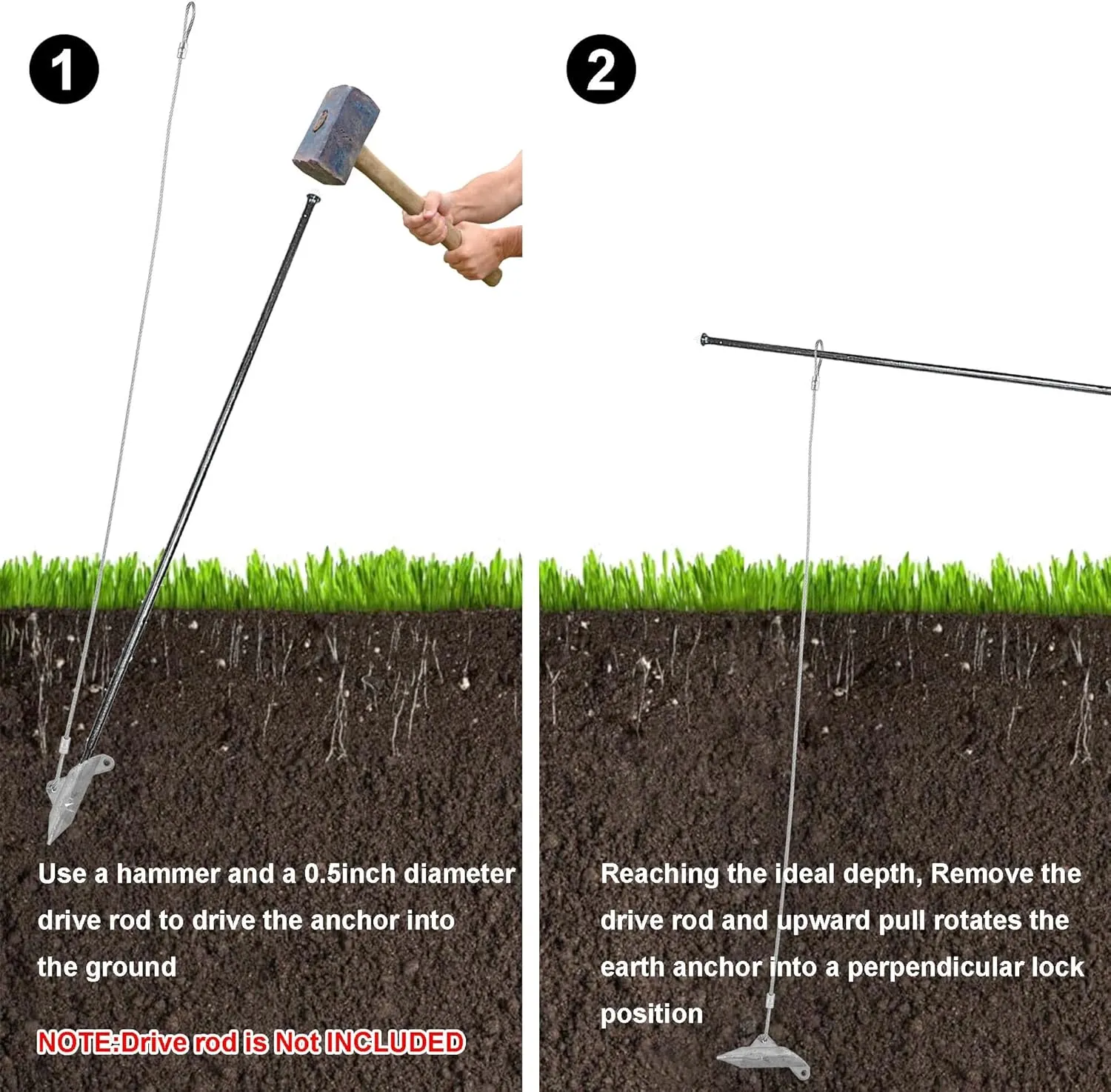 12 Pack Ground Earth Anchors - Easy Hook Anchor with 30" Long x 1/8" Cable, Ideal for Securing Shed, Fence, Green House, Swing Set and More.