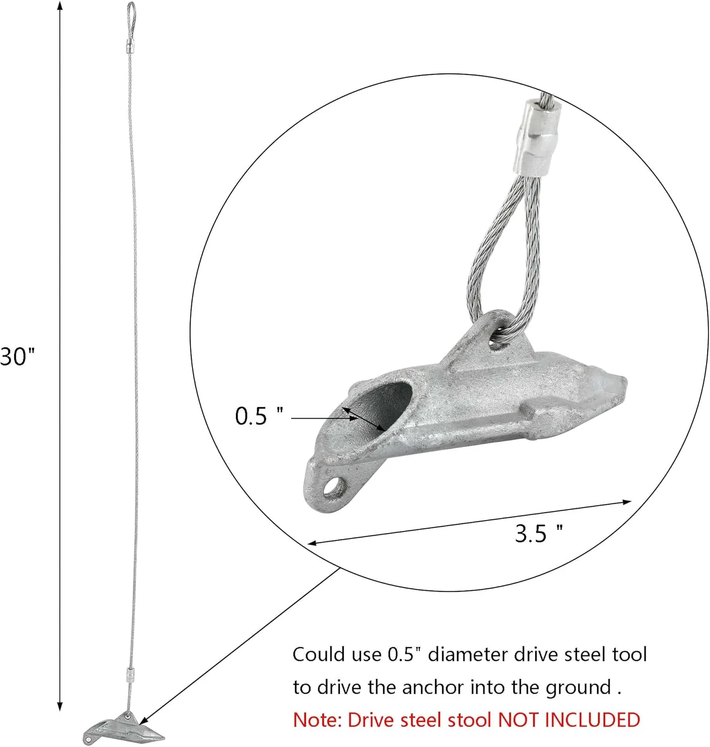 12 Pack Ground Earth Anchors - Easy Hook Anchor with 30" Long x 1/8" Cable, Ideal for Securing Shed, Fence, Green House, Swing Set and More.