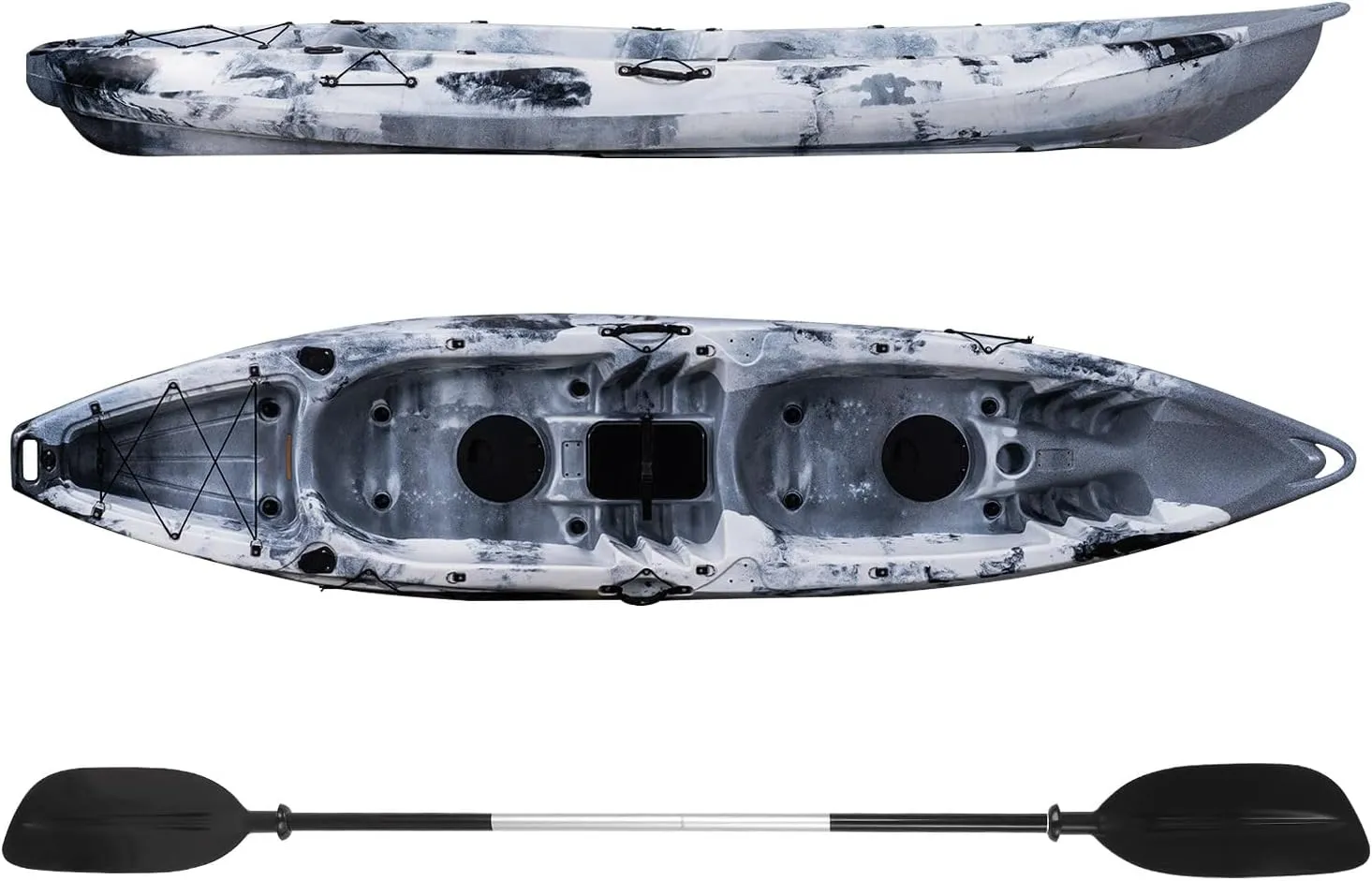 12.4 Ft Fishing Kayak with Paddle, Hard Shell Kayak Boat Sit On The Top Fishing Kayak with Large Rear Storage, Capacity of 661LBS