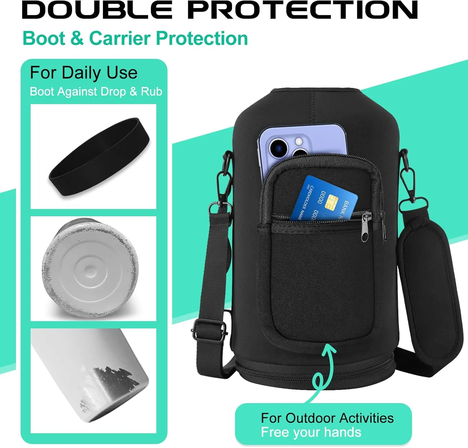 128 OZ Insulated Water-Bottles with Strap - 1 Gallon Water Jug with Straw & Spout Lid, Stainless Steel Large Water Bottle Leak Proof, Cold-48h Hot-24h Metal Water Flask w/Paracord Handle, Carrier Bag