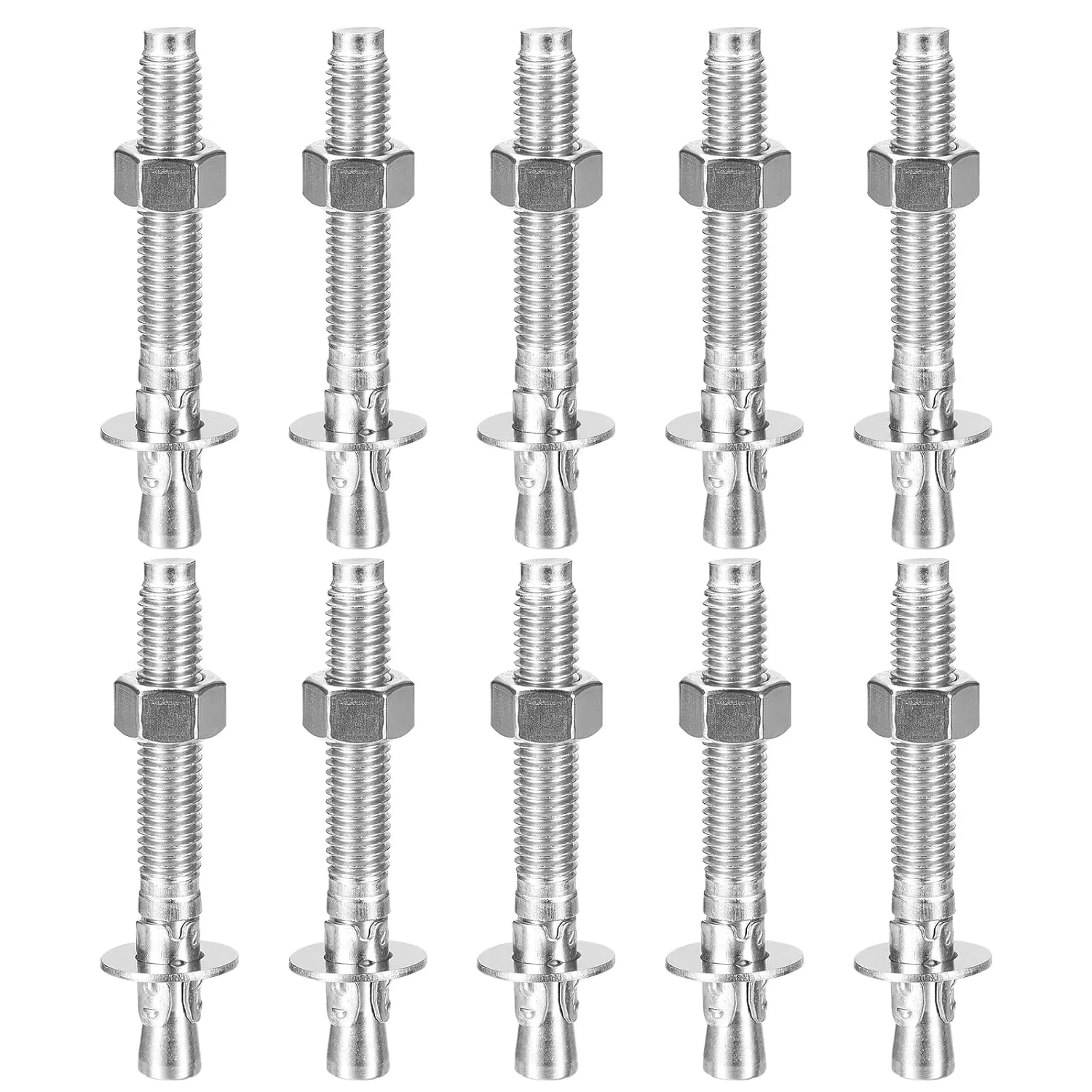 1/2" x 4" Wedge Anchors - 10Pack - Good for Cement and Concrete Wall - 304 Stainless Steel Zinc Plated Screw Bolt Nut Expansion Tube Fasteners