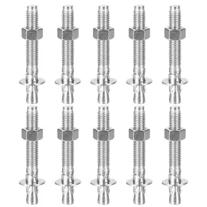 1/2" x 4" Wedge Anchors - 10Pack - Good for Cement and Concrete Wall - 304 Stainless Steel Zinc Plated Screw Bolt Nut Expansion Tube Fasteners