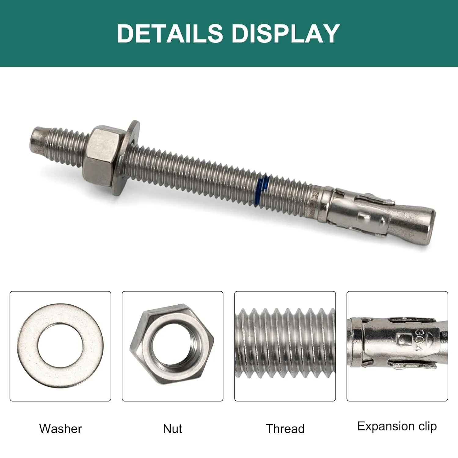 1/2" x 5-1/2" Concrete Anchors (12 Pack) 1/2 inch Wedge Anchors Bolts Stainless Steel