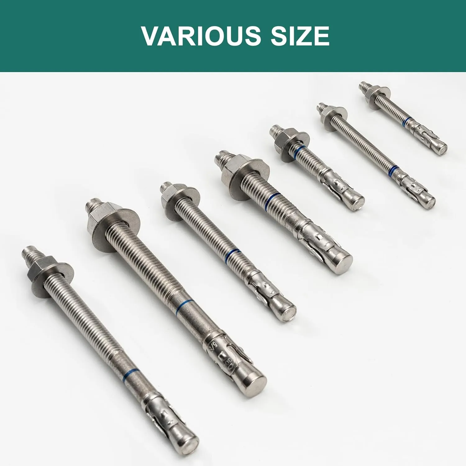 1/2" x 5-1/2" Concrete Anchors (12 Pack) 1/2 inch Wedge Anchors Bolts Stainless Steel