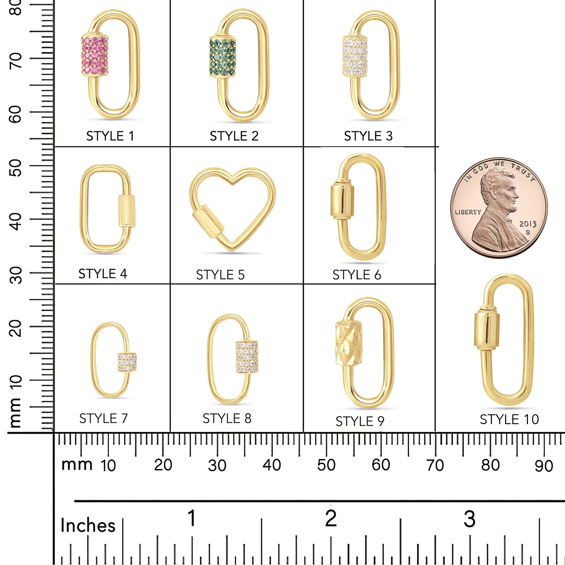 14K Gold Carabiner Lock Charm Enhancer Lock