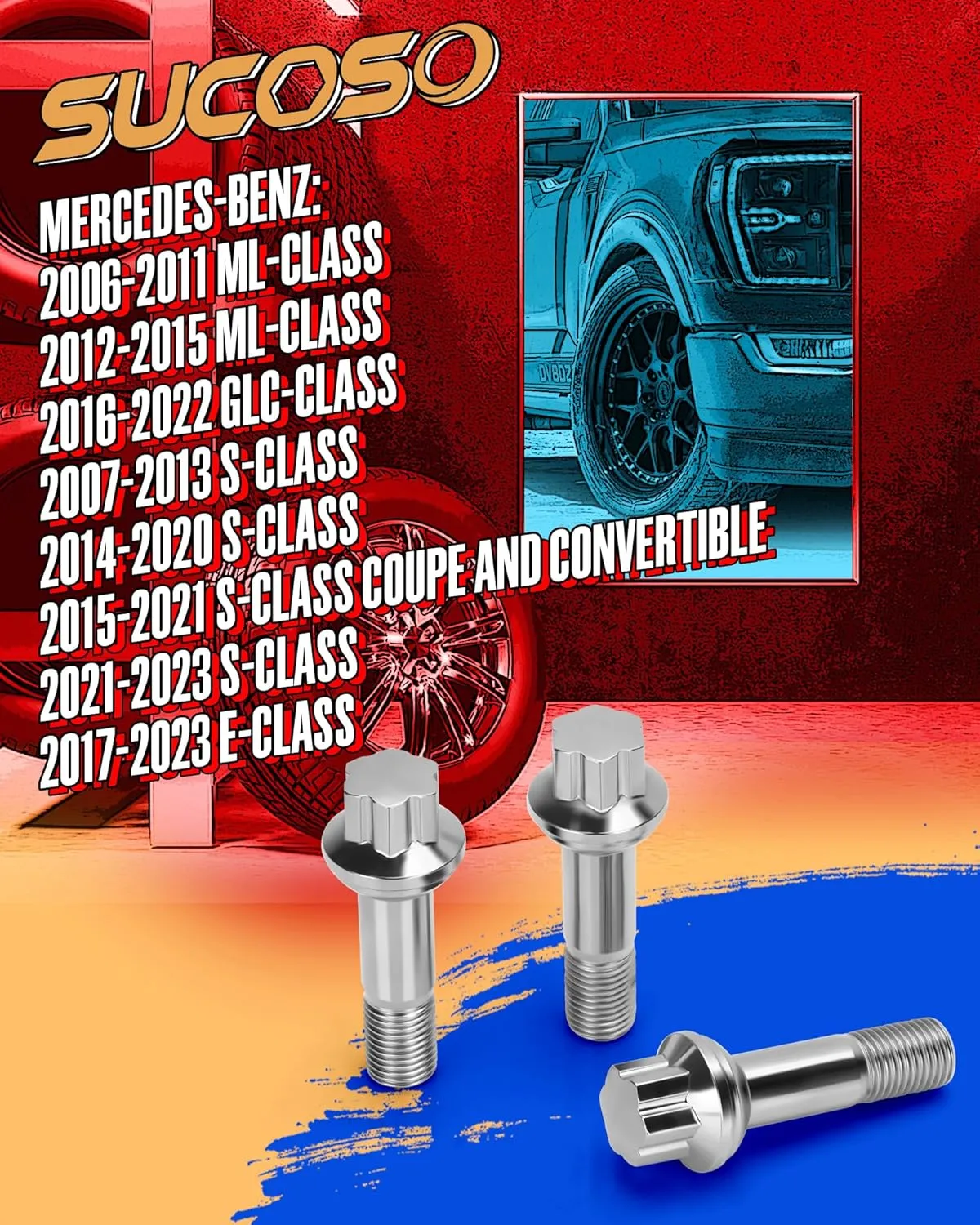 14x1.5 Lug Bolt for Mercedes-Benz ML350 ML500 GLC300 GLK350, 14mmx1.5 Wheel Lug Bolt OEM Factory Wheel for CL500 GL450 W215 E350 E300 S550 S600, 20PC Replace Benz Flower Lug Bolt 0009905407, 9905407