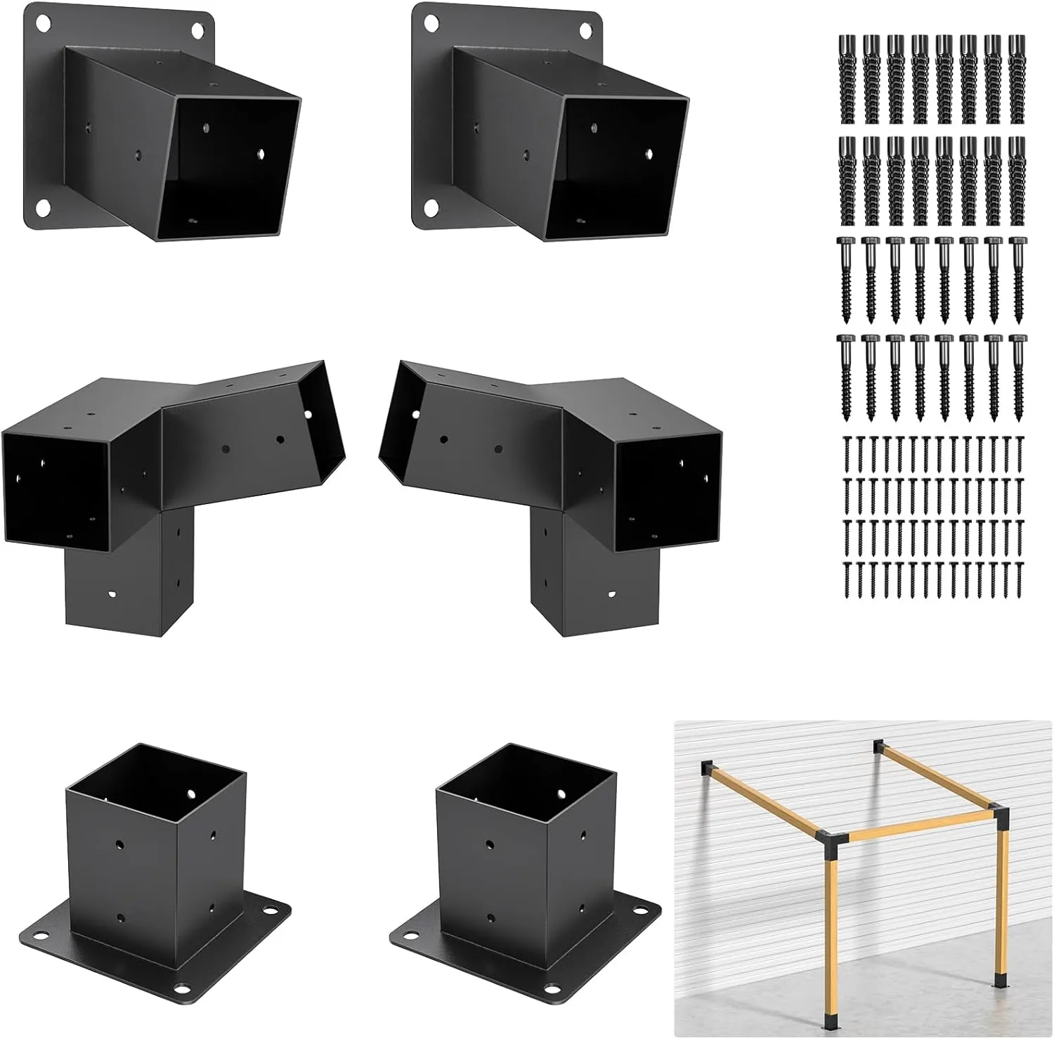 15° 3-Way 3pcs Slanted Roof Pergola Bracket Set, Roof Wall Mount Extension Bracket Kit,4" x 4" (Actual: 3.5x3.5 Inch) Powder-Coated Pergola Hardware for Porch,Gazebo, Backyard