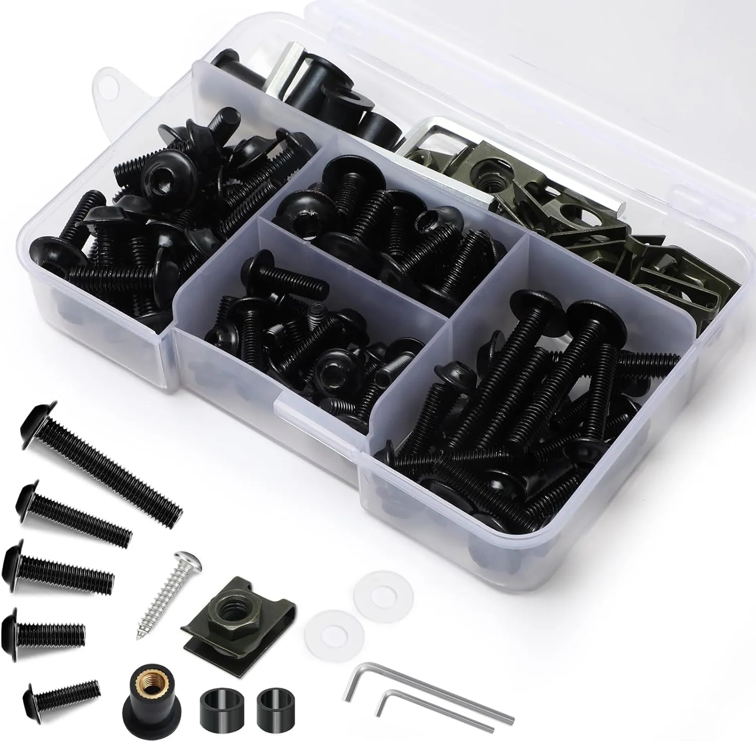 177Pcs Motorcycle Fairing Bolts Kit, M5 M6 Stainless Steel Windscreen Screws Fastener Clips Universal Fit For Sportbike Kawasaki Suzuki Honda Yamaha BMW Ducati GSXR Motorcycle(Black)