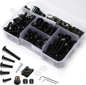 177Pcs Motorcycle Fairing Bolts Kit, M5 M6 Stainless Steel Windscreen Screws Fastener Clips Universal Fit For Sportbike Kawasaki Suzuki Honda Yamaha BMW Ducati GSXR Motorcycle(Black)
