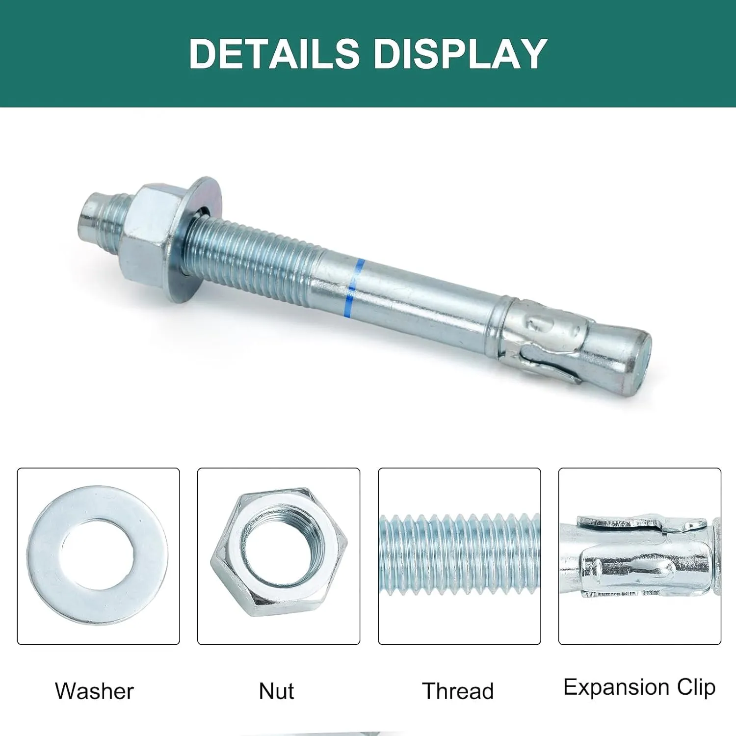 1" x 9" Concrete Anchors (10 Pack) 1 inch Wedge Anchors Bolts Zinc Plated