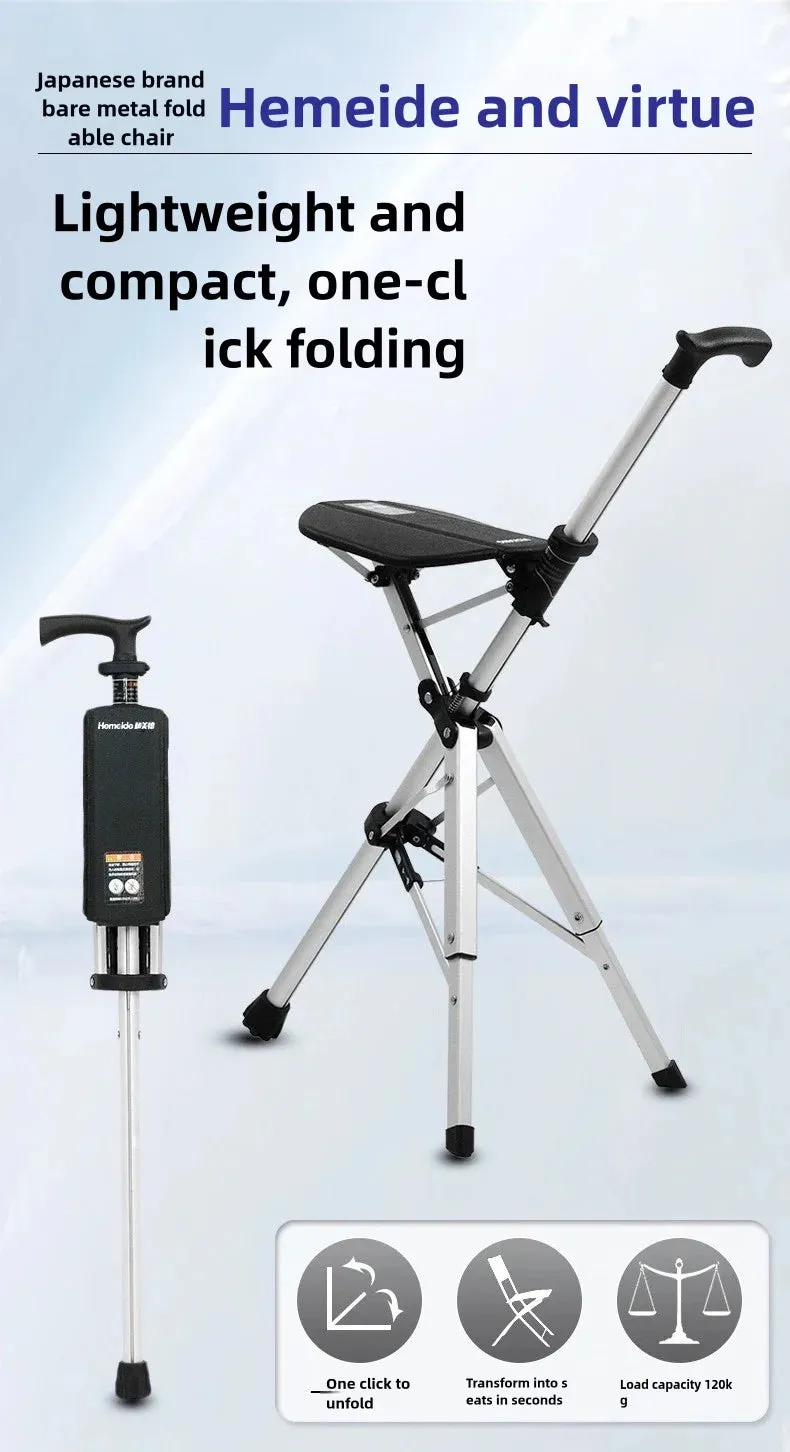2-in-1 Folding Cane Chair – Lightweight Aluminum Walking Stick with Built-In Seat for Seniors & Outdoor Use