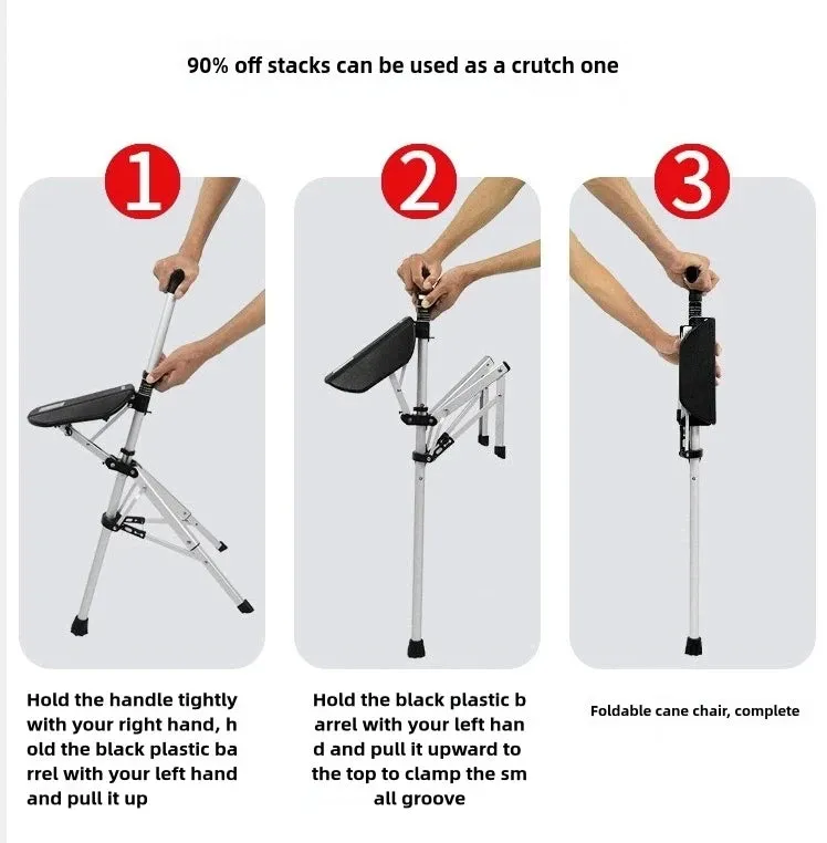 2-in-1 Folding Cane Chair – Lightweight Aluminum Walking Stick with Built-In Seat for Seniors & Outdoor Use