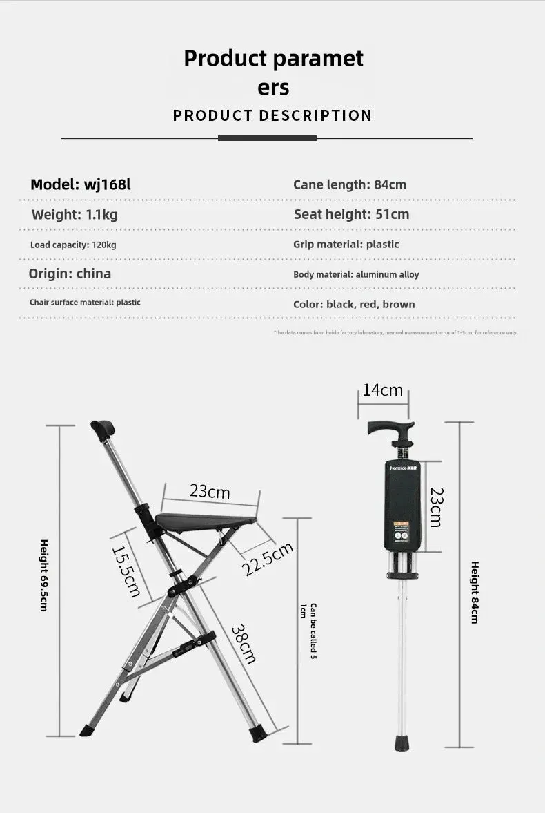 2-in-1 Folding Cane Chair – Lightweight Aluminum Walking Stick with Built-In Seat for Seniors & Outdoor Use