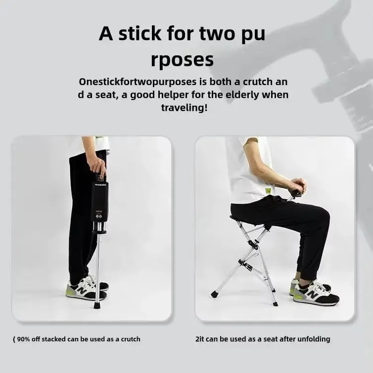 2-in-1 Folding Cane Chair – Lightweight Aluminum Walking Stick with Built-In Seat for Seniors & Outdoor Use