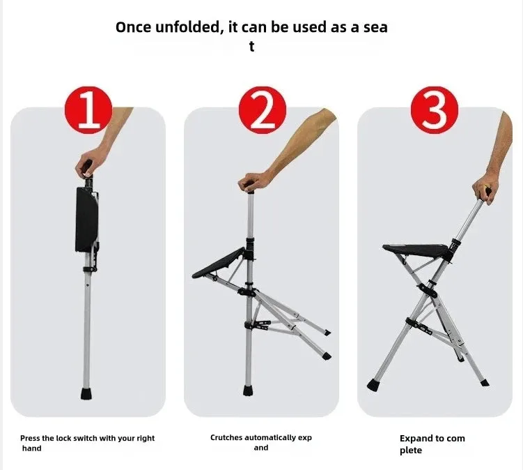 2-in-1 Folding Cane Chair – Lightweight Aluminum Walking Stick with Built-In Seat for Seniors & Outdoor Use