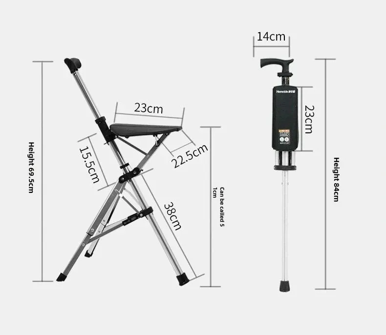 2-in-1 Folding Cane Chair – Lightweight Aluminum Walking Stick with Built-In Seat for Seniors & Outdoor Use
