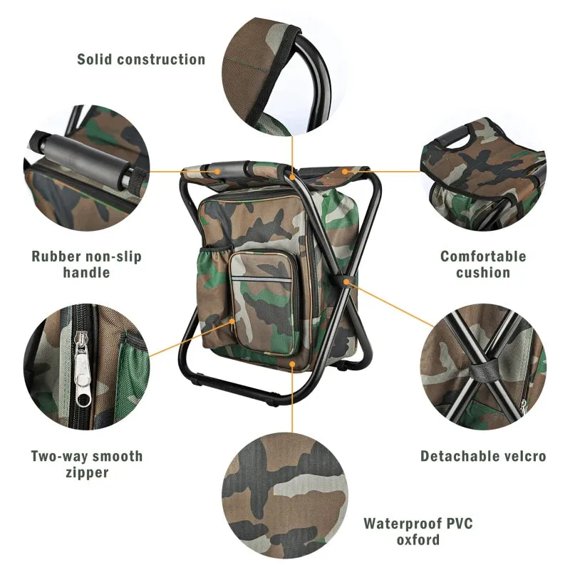 2 in 1 Folding Fishing Chair Bag Fishing Backpack Chairs Stool Convenient Wear-resistantv for Outdoor Hunting Climbing Equipment