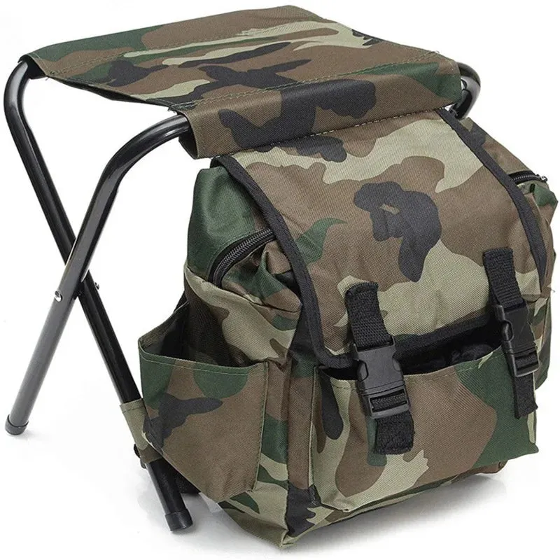 2 in 1 Folding Fishing Chair Bag Fishing Backpack Chairs Stool Convenient Wear-resistantv for Outdoor Hunting Climbing Equipment