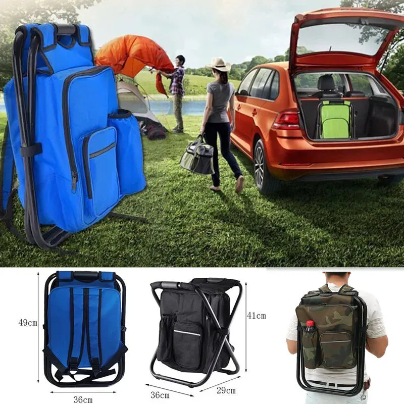 2 in 1 Folding Fishing Chair Bag Fishing Backpack Chairs Stool Convenient Wear-resistantv for Outdoor Hunting Climbing Equipment