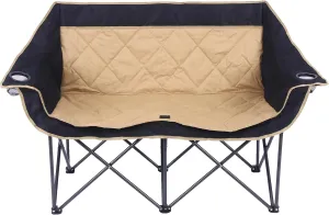 2 Person Camping Chair Oversized Loveseat Camping Chair Double Camping Chairs for Adults Heavy Duty Camping Couch Black Outdoor Folding Chair, Camel Color