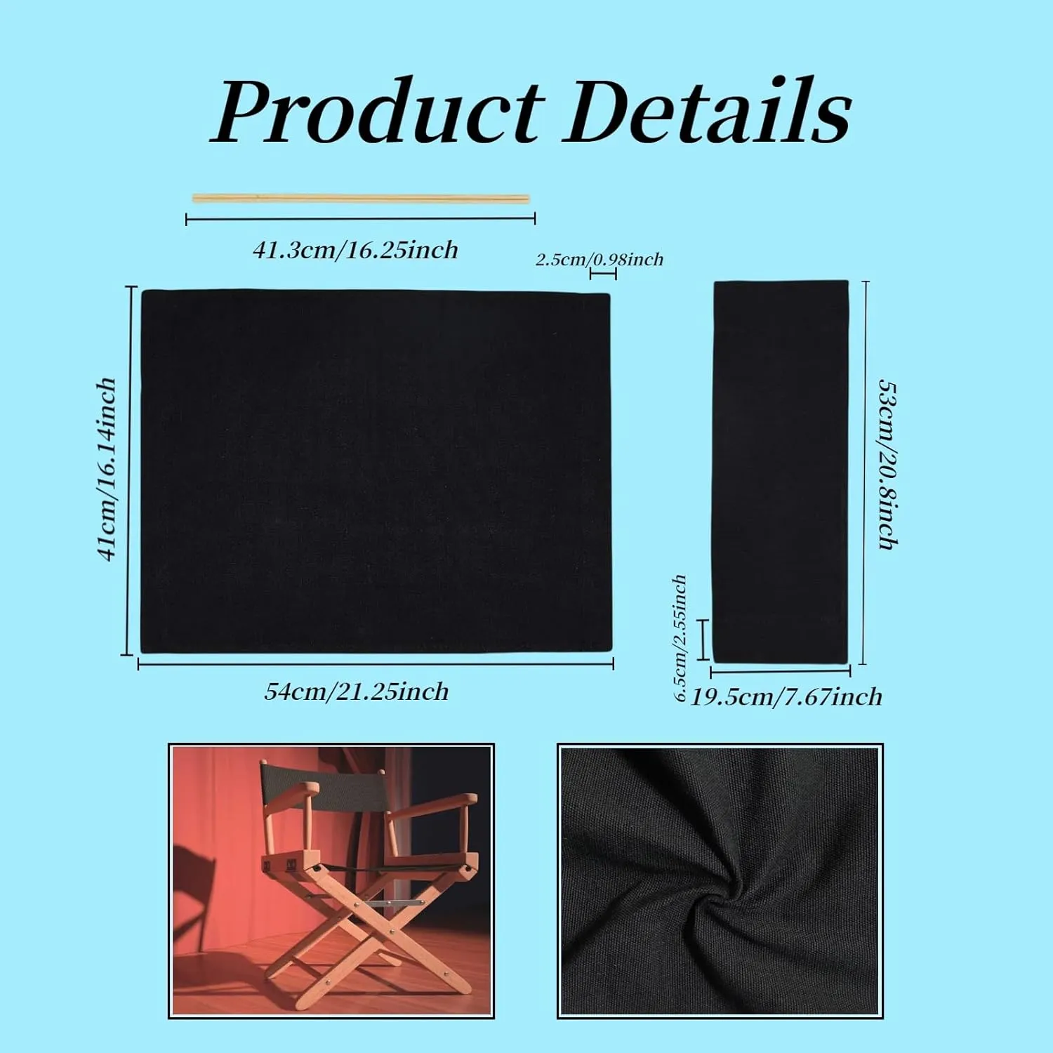 2 Set Director Chair Canvas Replacement with Wood Stick,21.2" L x 16.1" W/21.2X 7.8 Portable Replacement Cover Canvas for Directors Chair，Casual Director Chair Replacement Canvas (Black)
