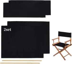 2 Set Director Chair Canvas Replacement with Wood Stick,21.2" L x 16.1" W/21.2X 7.8 Portable Replacement Cover Canvas for Directors Chair，Casual Director Chair Replacement Canvas (Black)