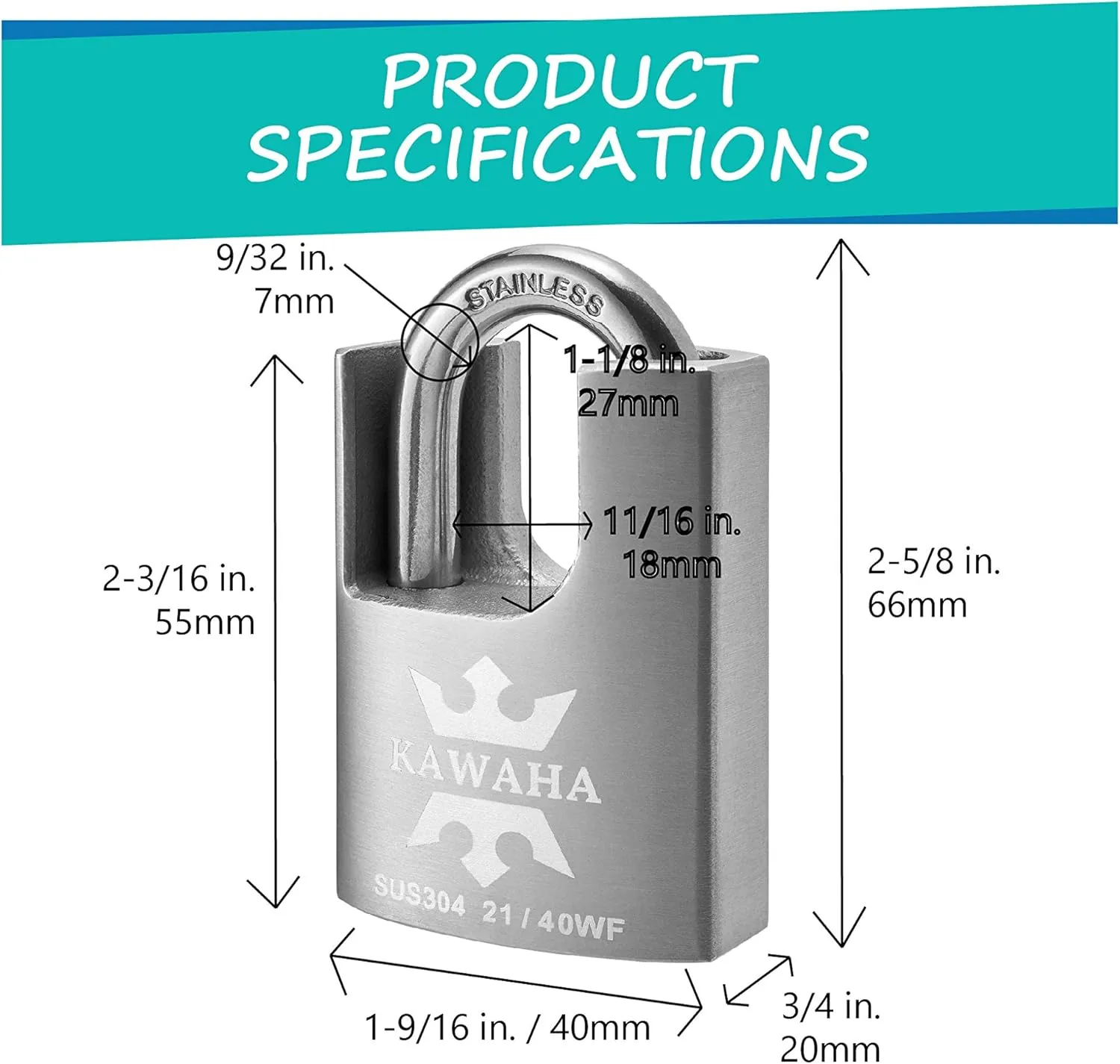 21/40-4PS High Security Stainless Steel Shrouded Padlock with Stainless Steel Key for Both Indoor and Outdoor use (Heavy Duty, Anti-Rust) (1-9/16 in. (40mm), Keyed Alike - 4 Pack)
