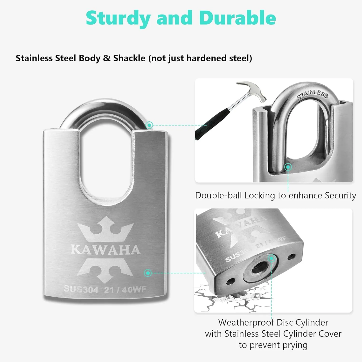 21/40-4PS High Security Stainless Steel Shrouded Padlock with Stainless Steel Key for Both Indoor and Outdoor use (Heavy Duty, Anti-Rust) (1-9/16 in. (40mm), Keyed Alike - 4 Pack)