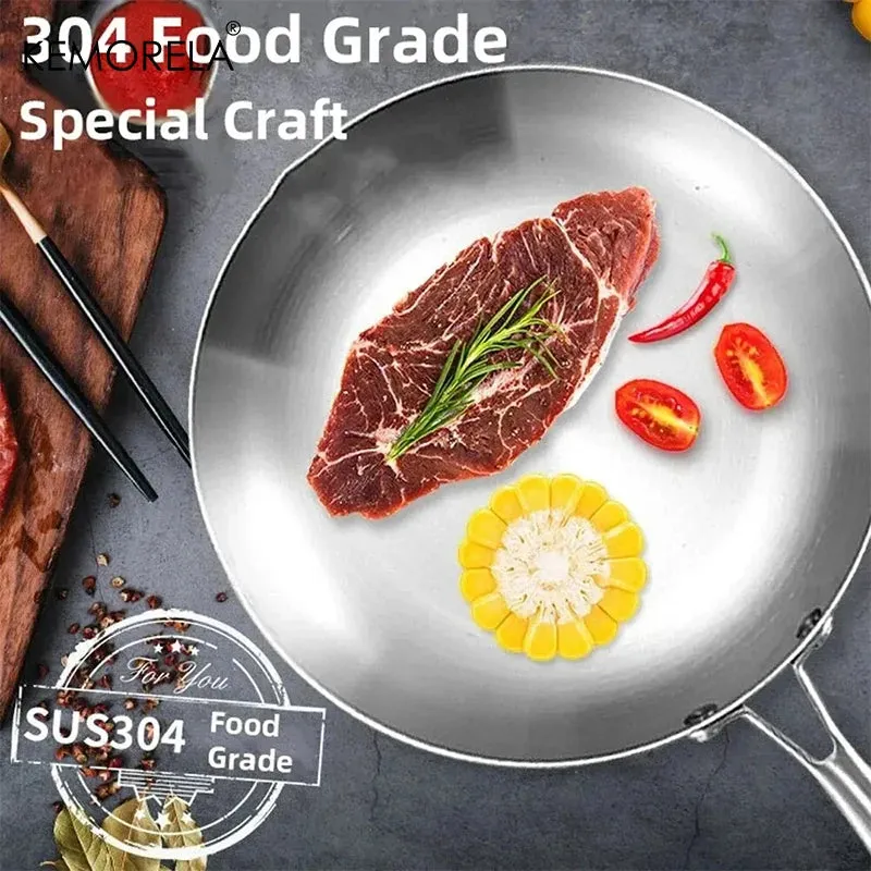 2/3PCS 304 Stainless Steel Non-Stick 2MM Thick Wok Frying Pan