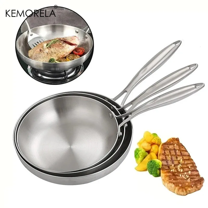 2/3PCS 304 Stainless Steel Non-Stick 2MM Thick Wok Frying Pan