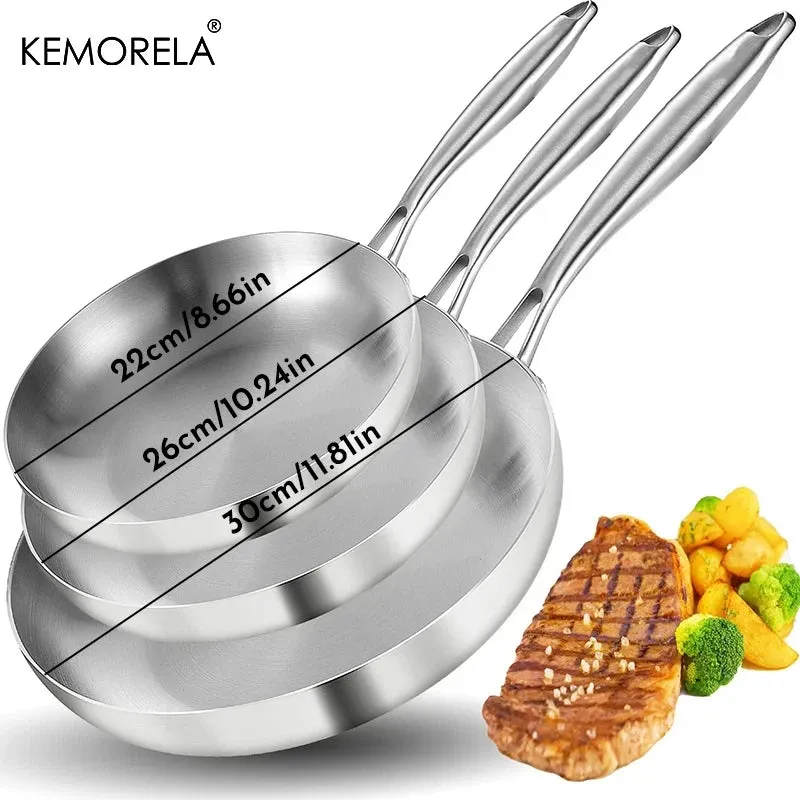 2/3PCS 304 Stainless Steel Non-Stick 2MM Thick Wok Frying Pan