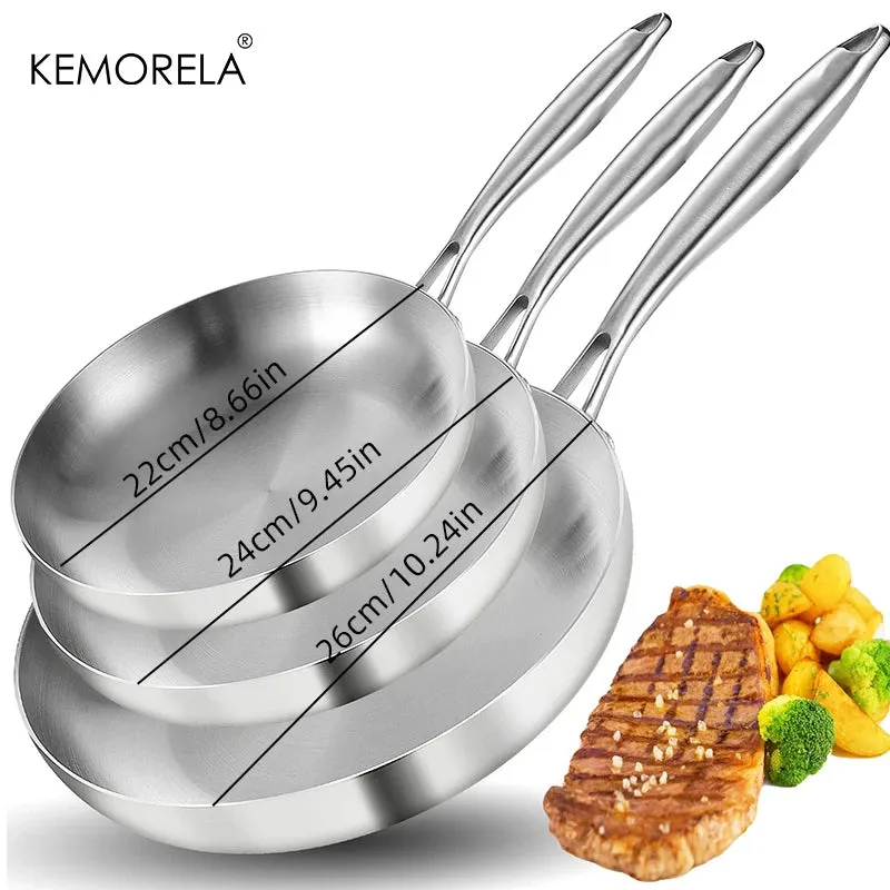 2/3PCS 304 Stainless Steel Non-Stick 2MM Thick Wok Frying Pan