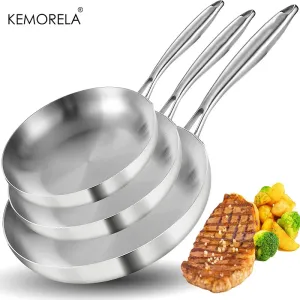2/3PCS 304 Stainless Steel Non-Stick 2MM Thick Wok Frying Pan