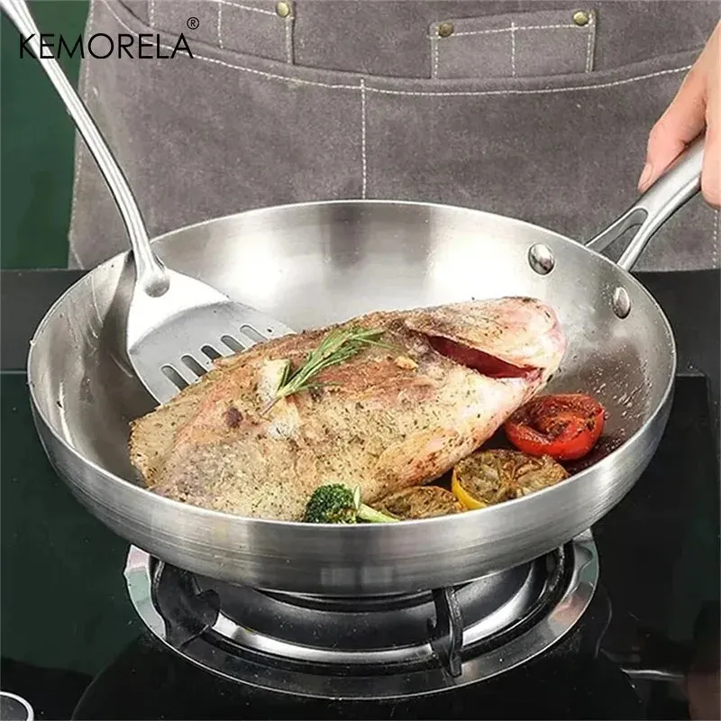 2/3PCS 304 Stainless Steel Non-Stick 2MM Thick Wok Frying Pan