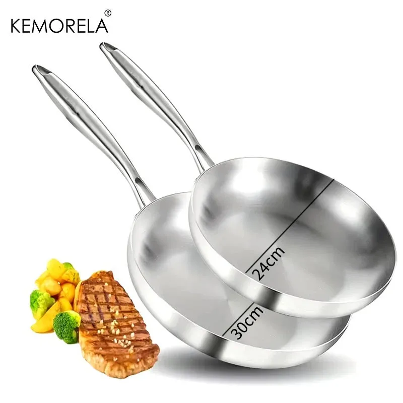 2/3PCS 304 Stainless Steel Non-Stick 2MM Thick Wok Frying Pan